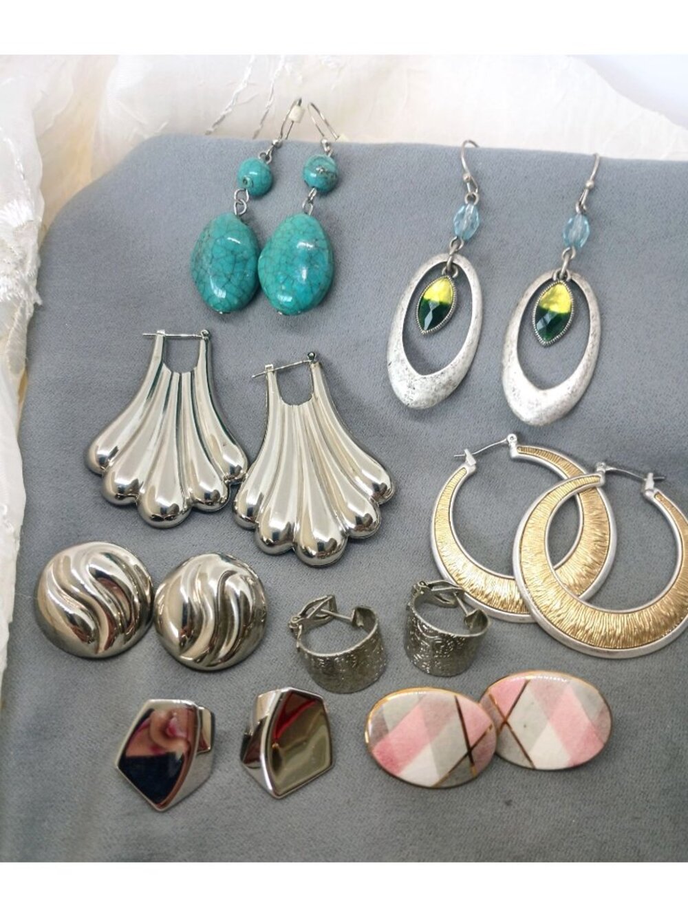 8 Vintage Earring Lot Lia Sophia ~ Dangles ~ Hoops ~ Mixed Metals & Styles